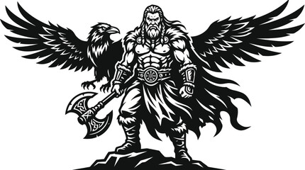 Obraz premium Warrior with axe and bird