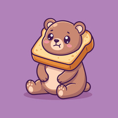 Fototapeta premium Cute Cartoon Bear Sitting with Bread Slice Around Head Vector Illustration