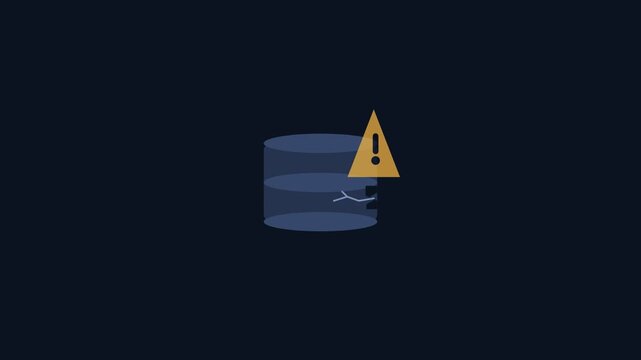 Database server error warning triangle animation for cyber security network failure alert and web hosting troubleshooting UI template