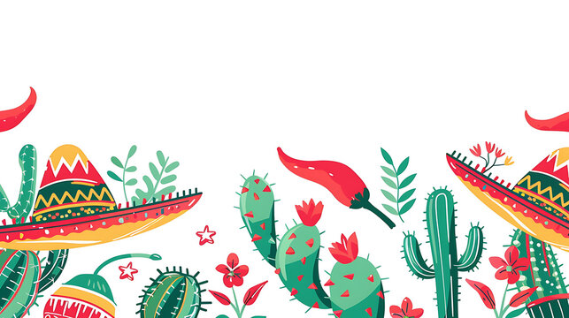 Vibrant Mexican fiesta vector border with massive top copy space for Cinco de Mayo food festival promo banners and party greeting cards