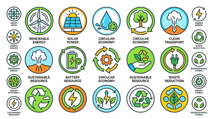 Fototapeta premium Eco-Friendly Icons Set for Sustainability and Green Energy