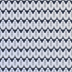 Intricate 3D pattern featuring layered, scale-like teardrop shapes in shades of grey and slate. The repeating design creates a rhythmic, textured optical illusion across the frame. © putrimaginery