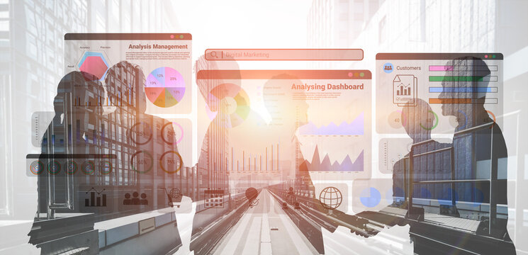 Multiple analytics dashboards with charts and graphs representing marketing data, SEO insights, and performance management Parse