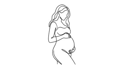 Fototapeta premium Pregnant woman continuous line drawing vector, minimalist maternity and motherhood illustration isolated on white background