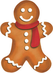 Obraz premium Gingerbread Man Cookie Illustration Wearing Red Scarf Isolated on Transparent Background 