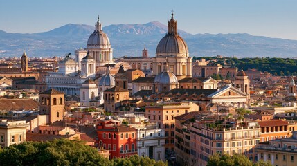 Fototapeta premium Elevated Landscape View of Rome Cityscape in Italy