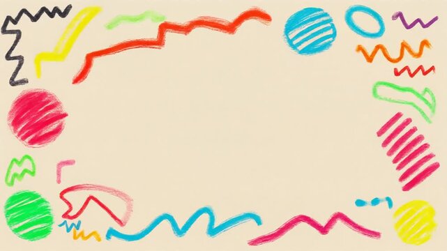 Colorful Hand Drawn Crayon Marks Frame Border Cream Background