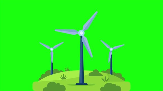 Wind turbine animation green screen renewable energy concept footage clip