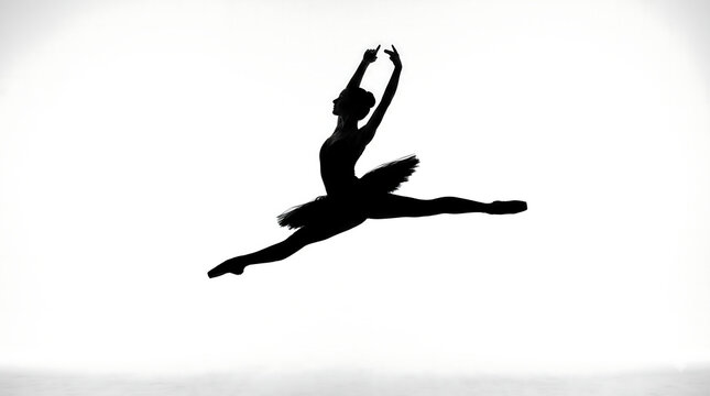 Silhouette of a Ballet Dancer Performing a Grand Jete Leap