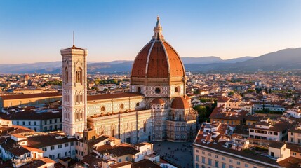 Fototapeta premium Italy Florence Cathedral Elevated Overlook Architectural Landmark in Brilliant Clear Sunlight