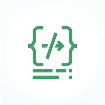 Green coding icon symbolizing programming and software development with curly brackets and arrow symbol