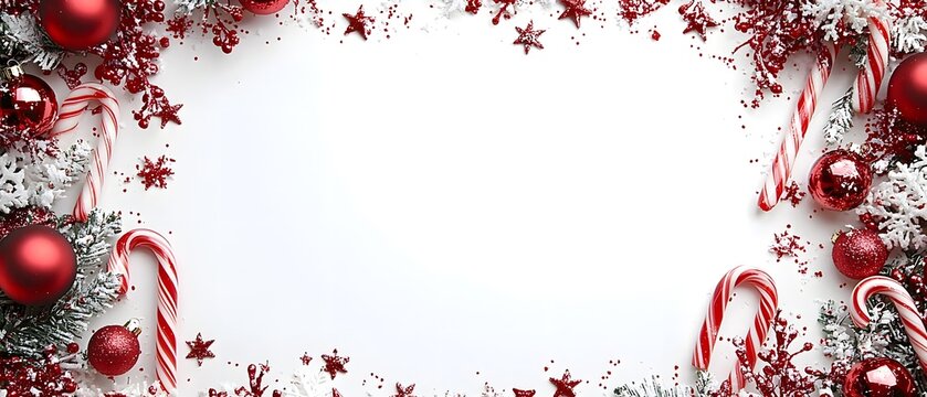 Festive candy cane frame with classic red and white stripes.