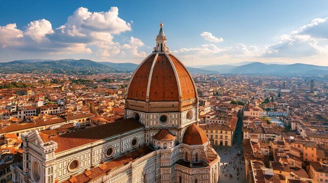 Italy Basilica di Santa Maria del Fiore Florence Elevated Overlook Church Landmark in Brilliant Clear Sunlight