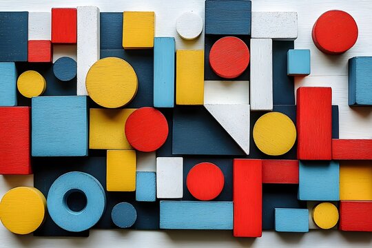 Assorted�building blocks�featuring shapes like�circles,�dots, and�crosses.