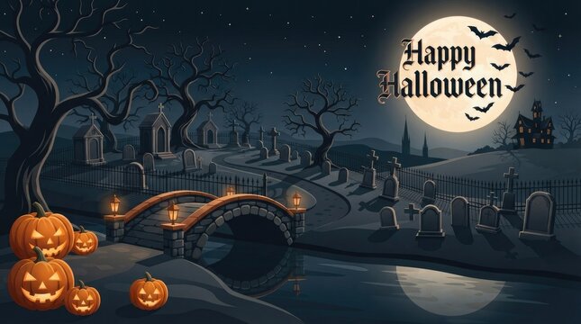 Halloween pumpkins with spooky street lights
