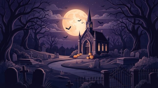 Gothic church at sunset with creepy atmosphere