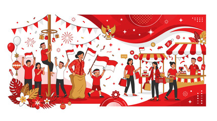 Fototapeta premium Indonesian Independence Day celebration with traditional games.