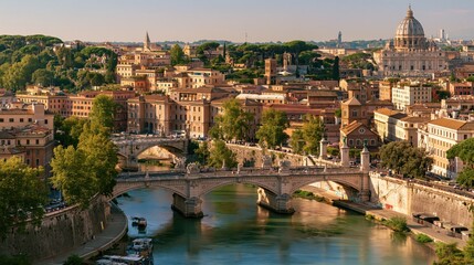 Fototapeta premium Authentic Italy Landscape and Landmark Scenery at Ponte Sant Angelo Rome