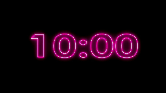Digital clock showing ten oclock with bright pink neon light.