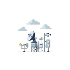 Naklejka premium Weather Station Technology Isolated - Meteorology Equipment with Satellite Dish and Clouds