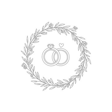 Wedding Rings Wreath Icon Isolated Transparent Background - Engagement, Love, Marriage Symbol