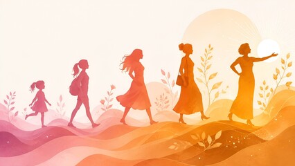 Fototapeta premium Flat Illustration of Menopause Journey Timeline Showing Five Life Stages with Empowerment Arc