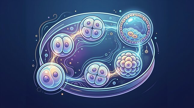 Stages of human embryo development and cell division infographic