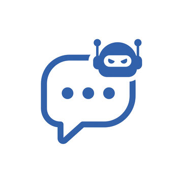 Blue chat bot icon with speech bubble representing artificial intelligence messaging and customer service