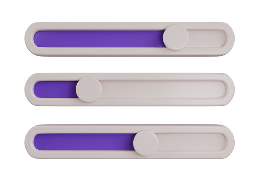 Set of Three Purple 3D UI Slider Bars Controls Isolated Object