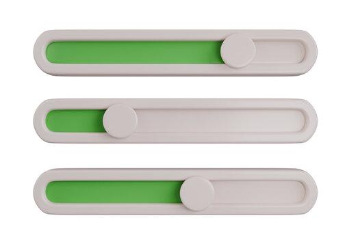 Set of Three Green 3D UI Slider Bars Controls Isolated Object