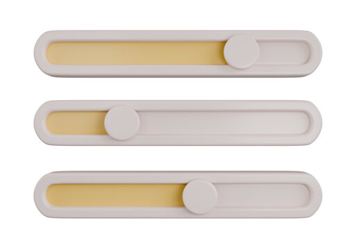 Set of Three Yellow 3D UI Slider Bars Controls Isolated Object