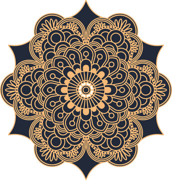 Decorative circular mandala pattern with gold and navy blue colors