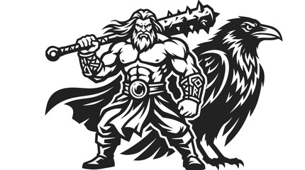 Obraz premium Warrior with mace and raven