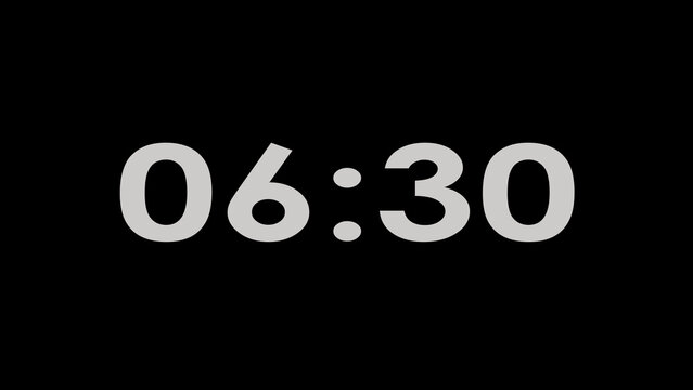 Digital clock showing thirty minutes past six in bold grey on black background.