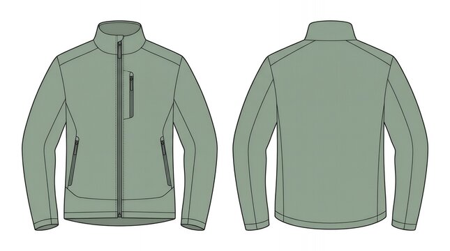 Professional Apparel Design Template for Men's Outdoor Zip Up Shell Jacket in Light Olive Green