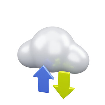 AI Cloud Data Transfer 3D Render with Upload and Download Arrows