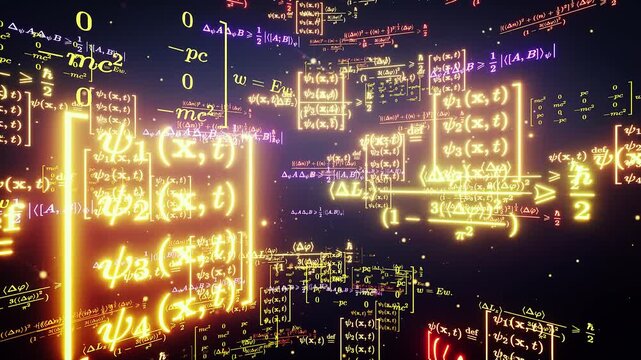 Quantum Physics Equations and Mathematical Formulas on Digital Screen