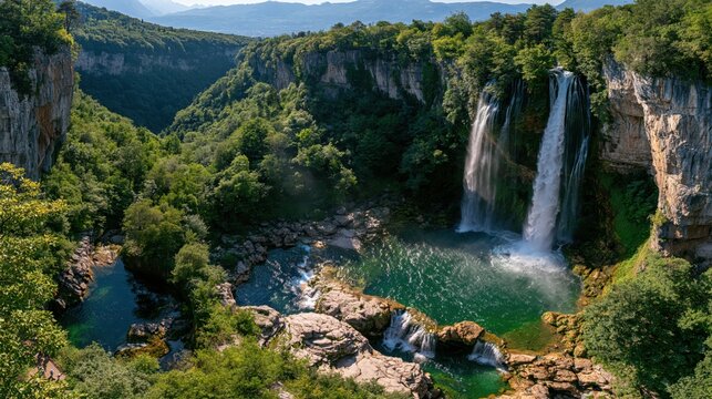 Clear Daylight Elevated View of Varone Waterfall Waterfall Scenery in Italy