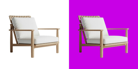 Fototapeta premium Modern wooden lounge chair with soft white cushion 3D render