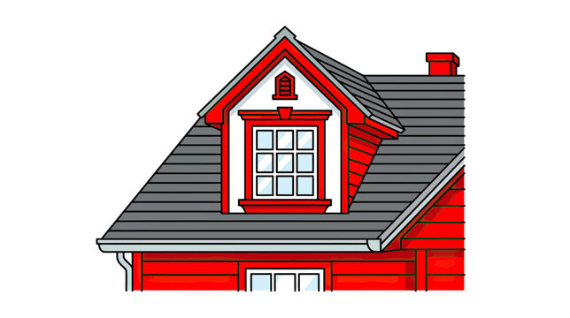 Red Wooden House Roof with Dormer Window