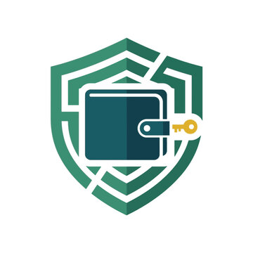 Secure Wallet Icon with Shield and Key Flat Vector Illustration for Financial Protection and Cyber Security Logo Concept