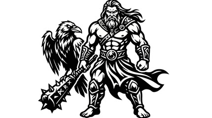 Obraz premium Warrior with weapon and bird