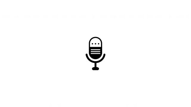 Black microphone icon animation for podcasts, voice recording, and audio communication, 4k alpha channel