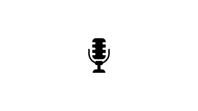 Classic microphone icon animation for podcasts, voice recording, broadcasting, and audio communication, 4k alpha channel