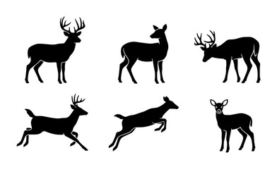 Fototapeta premium Deer Silhouettes Vector Set: Majestic Wildlife Icons, Forest Animals, Nature Graphics