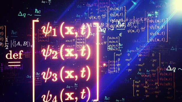 Abstract Quantum Physics Equations and Glowing Mathematical Formulas