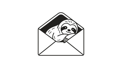 Obraz premium A cute sloth resting inside an open envelope line art illustration.