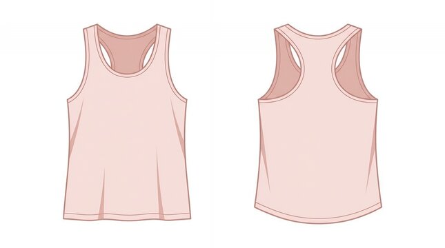 Women's Pink Racerback Sporty Tank Top Singlet Flat Technical Fashion Illustration Front and Back View Template