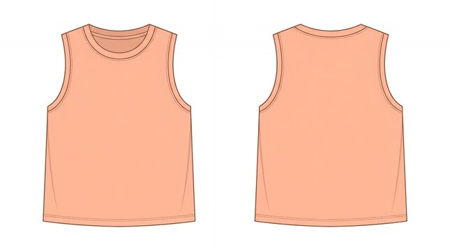 Apricot Sleeveless Tank Top Fashion Technical Sketch Front and Back View for Clothing Design Template