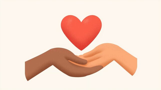 Diverse Hands Holding a Red Heart as a Symbol of Care and Support